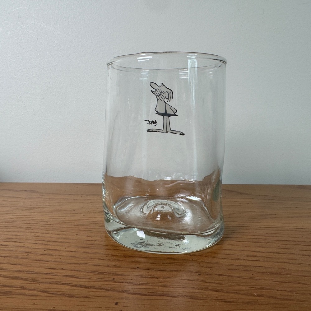 Vintage Johnny Hart BC Comic Strip Caveman Character Glass Cocktail Tumbler